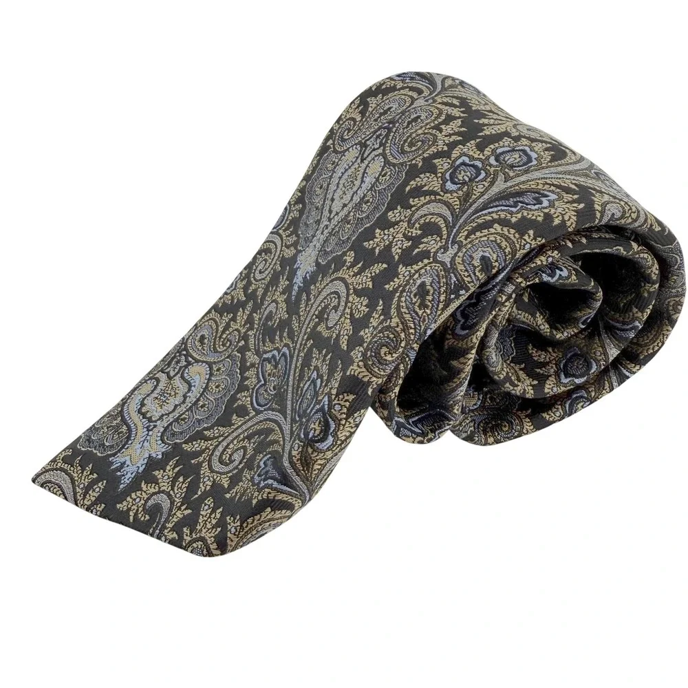JZ‎ Gallary Collection Black Gold Blue Paisley Neck Tie All Silk Hand Made USA